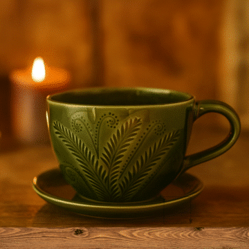 Ręcznie robiona kamionkowa filiżanka XXL w kolorze głębokiej zieleni